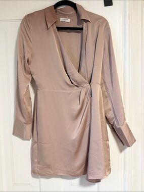 Babaton Blush Satin Wrap Dress with Side Tie